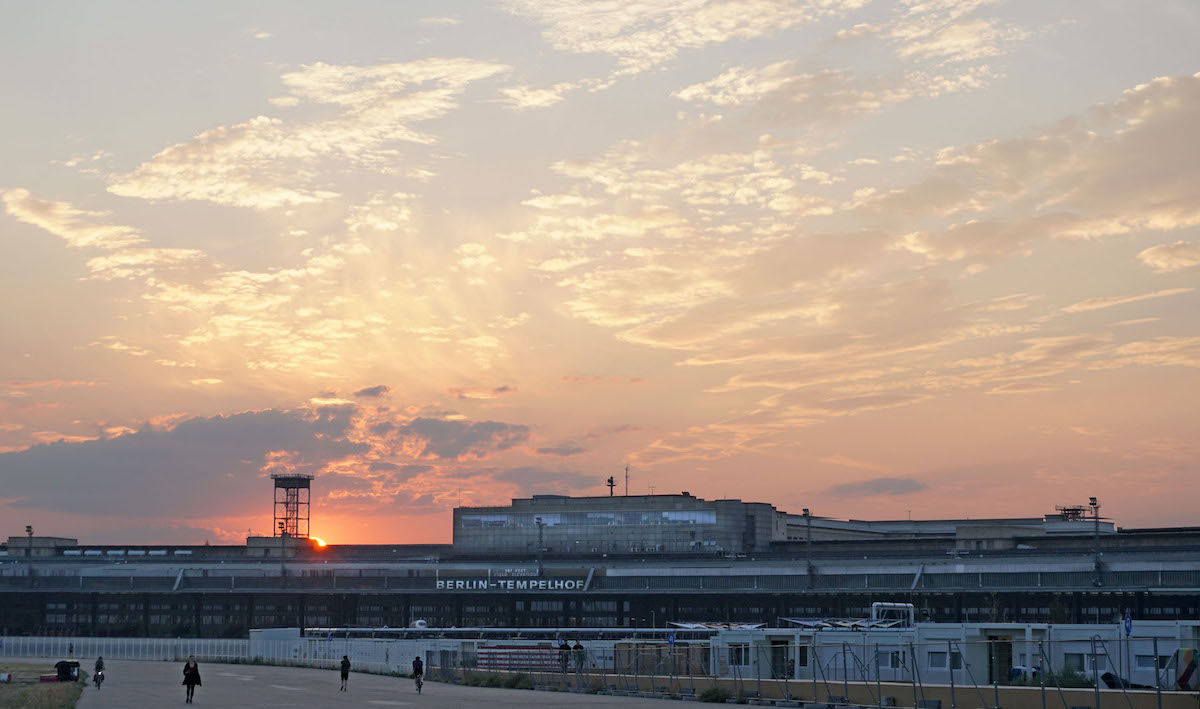 Tempelhof field airport and sunset